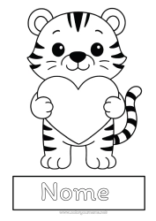 Disegno gratuito Cuore Kawaii Tigre Animale Disegni da colorare facili Animali selvatici dell'Africa Etichetta