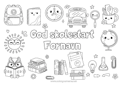 Farvelægningssiden tilpasning Kawaii Ugle, Hornugle Bus, bil Symboler Bog Fugle og flyvende pattedyr Lekture Jordbaserede offentlig transport Skuldertaske Verdensklode Skolestart 
