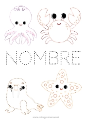 Dibujo libre Actividades para niños Animales Une los puntos Foca Cangrejo Dibujos fáciles para colorear Estrella de mar Animales marinos o acuáticos Pulpo