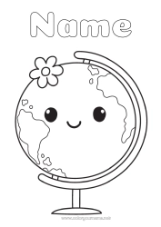 Coloring to customize Kawaii Geography Easy coloring pages World globe
