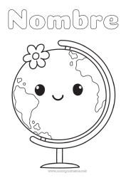 Colorear para personalizar Kawaii Geografía Dibujos fáciles para colorear Globo terráqueo