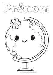 Dessin gratuit Kawaii Géographie Coloriages faciles Globe terrestre