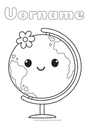 Malvorlage anpassen Kawaii Geografie Einfache Ausmalbilder Erdball