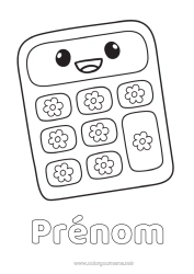 Coloriage à personnaliser Kawaii Fournitures scolaires Calculatrice