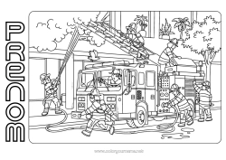 Coloriage à personnaliser Pompier Camion de pompier Véhicules de secours et d'urgence Feu Métiers de la Sécurité