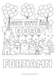 Färgläggningssida att anpassa Ballonger Fest Hund Gott nytt år Djur Hundar och katter Gran Meddelande 