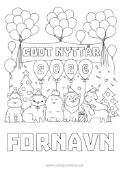 Fargeleggingssiden å tilpasse Ballonger Fest Hund Godt nyttår Dyr Hunder og katter Gran Melding 