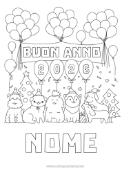 Colorare per personalizzare Palloncini Festa Cane Buon Anno Animale CanI e gatti Abete Messaggio 