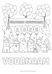Gratis tekening Ballonnen Feest Hond Gelukkig Nieuwjaar Dier Honden en katten Kerstboom Nieuwjaarsboodschap 2026