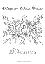 Colouring to customise Flowers Happy New Year "Happy New Year" 2026