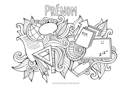 Coloriage à personnaliser Mandala École Crayon Globe terrestre Fournitures scolaires équerre