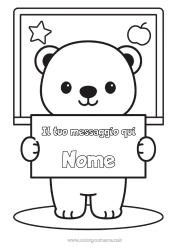 Colorare per personalizzare Orso Kawaii Animale Scuola Animali della foresta Rientro a scuola Lavagna scolastica Cartello