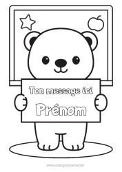 Dessin gratuit Ours Kawaii Animal École Animaux de la forêt Rentrée scolaire Tableau de classe Pancarte