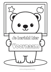 Gratis tekening Beer Kawaii Dier School Bosdieren Terug naar school Schoolbord Bord