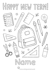 Colouring to customise Pencil School Bag Back To School "Happy Return To School!" Stationery Supplies Square Calculator Scissors