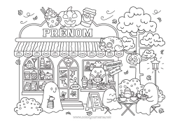 Coloriage à personnaliser Fantôme Citrouille Halloween Café Boisson Boutique