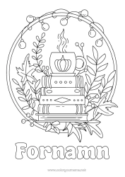 Färgläggningssida att anpassa Pumpa Höst Kafé Te Dryck Bok Läsning