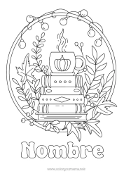 Colorear para personalizar Calabaza Otoño Café Té Bebidas Libro Lectura