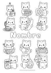 Colorear para personalizar Tarta Cat Kawaii Alimento Animales Golosinas Magdalena Perros y gatos Huevo Patatas fritas Galletas Perritos calientes Pretzel Mermelada