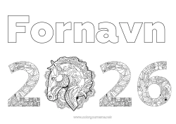Gratis fargelegging Hest Godt nyttår Zentangle Gårdsdyr 2026