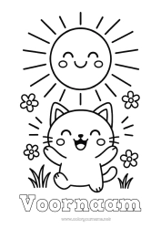 Gratis tekening Kat Zon Dier Eenvoudige kleurplaten Honden en katten Emoties Vreugde