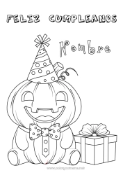 Colorear gratis Calabaza Regalos Cumpleaños Jack O'Lantern Sombrero Mensaje de feliz cumpleaños (inglés)