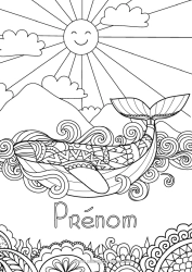 Dessin gratuit Soleil Baleine Mer Zentangle Animaux marins ou aquatique
