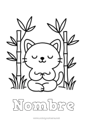Colorear gratis Calma y zen Cat Animales Dibujos fáciles para colorear Perros y gatos Bambú Emociones Serenidad