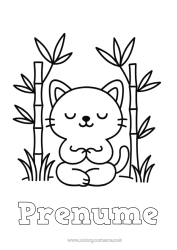 Pagină de colorat personalizată Liniștit și zen Pisică Animal Desene de colorat ușoare Câini și pisici Bambus Emoții Serenitate