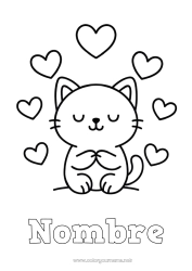 Colorear gratis Corazón Cat Animales Dibujos fáciles para colorear Perros y gatos Emociones Amor