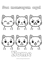 Desenho para personalizar Gato Atividades para Crianças Animal Desenhos para colorir fáceis Cães e gatos Emoções Raiva Tristeza Alegria Serenidade Surpresa