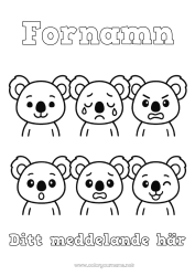 Färgläggningssida att anpassa Barnaktiviteter Koala Lätta målarbilder Andra djur i världen Känslor Sorg Glädje Rädsla Överraskning