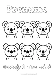 Pagină de colorat personalizată Activități pentru copii Koala Desene de colorat ușoare Alte animale din lume Emoții Tristețe Bucurie Frică Surpriză