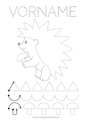 Kostenlose Zeichnung Igel Pilz Punkte verbinden Spur und Male Waldtiere Grafikblatt für den Kindergarten