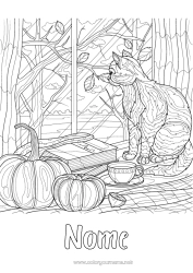 Colorare per personalizzare Zucca Gatto Autunno Caffè Tè Bevanda Colorazioni complesse CanI e gatti Foglie morte
