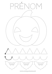 Coloriage à personnaliser Chauve-souris Citrouille Jack O'Lantern Activités enfants Points à relier Coloriages faciles Trace et colorie Oiseaux et mammifères volants Fiche de graphisme maternelle