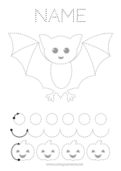 Colouring to customise Bat Pumpkin Children's Activities Animal Connecting Points Easy Colouring Pages Trace And Colour. Birds And Flying Mammals Nursery Graphic Sheet