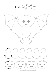 Free drawing Bat Pumpkin Children's activities Animal Connect the dots Easy coloring pages Trace and color Flying birds and mammals Preschool graphic design sheet