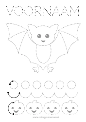Gratis tekening Vleermuis Pompoen Activiteiten voor Kinderen Dier Van punt naar punt Eenvoudige kleurplaten Trace et colorie Vogels en vliegende zoogdieren Grafische werkblad voor de kleuterschool