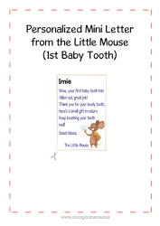 Kolorowanka za darmo Ząb mleczny Mała Myszka List Małej Myszy