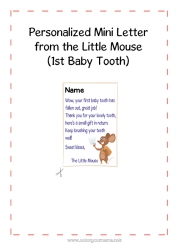 Coloring to customize Milk tooth Tooth fairy Mail of the Little Mouse