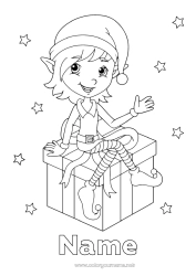 Free coloring Gifts Christmas elves Christmas Elves coloring pages