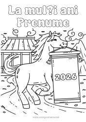 Pagină de colorat personalizată Cal La mulți ani! Anul Nou Chinezesc Animale de fermă Mesaj 