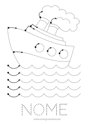 Desenho grátis Veículos Atividades para Crianças Ligando os Pontos Barco Desenhos para colorir fáceis Rastreie e Pinte Veículos marítimos Folha de atividades de grafismo para educação infantil