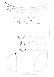 Colouring to customise Christmas Christmas Garland Children's Activities Connecting Points Trace And Colour. Christmas Stocking Nursery Graphic Sheet