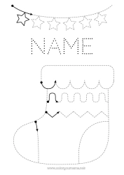 Free coloring Christmas Christmas tinsel Children's activities Connect the dots Trace and color Christmas stocking Preschool graphic design sheet