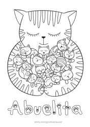 Niño página para colorear Cat Animales Perros y gatos Bebé Familia de animales Bebé animal