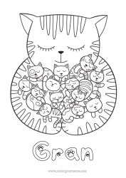 Free colouring Cat Animal Dogs and cats Baby Animal family Cub