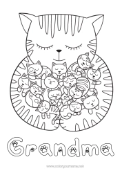 Free coloring Cat Animal Dog and cat Baby Animal family Baby animal