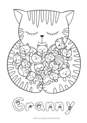 Child coloring page Cat Animal Dog and cat Baby Animal family Baby animal